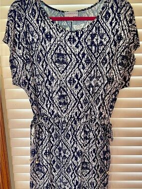 Mandarin Blue Navy & White Printed Women’s Drawstring Dress